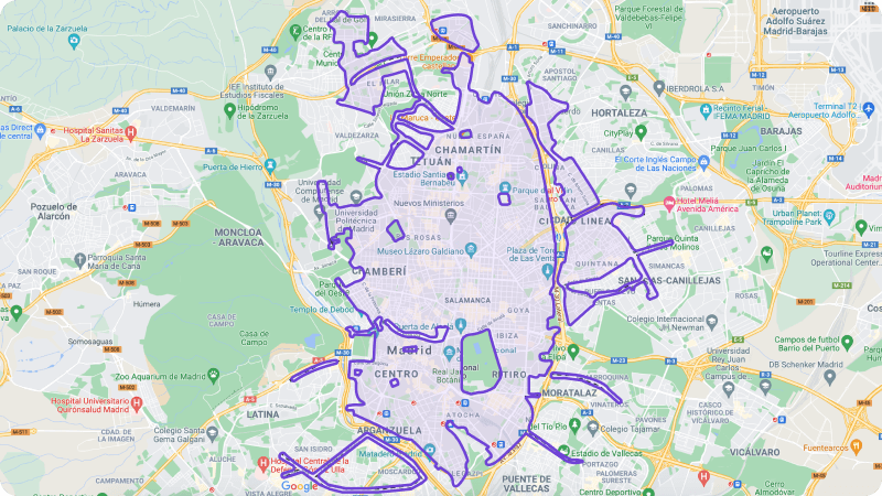 Mapa zona operativa de Madrid
